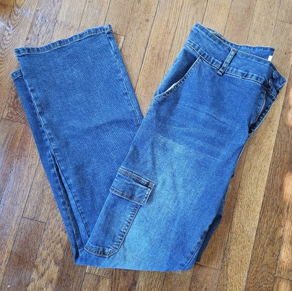 Classic Blue Women's Cargo Wide Leg Bootcut Jeans - Picture 1 of 7